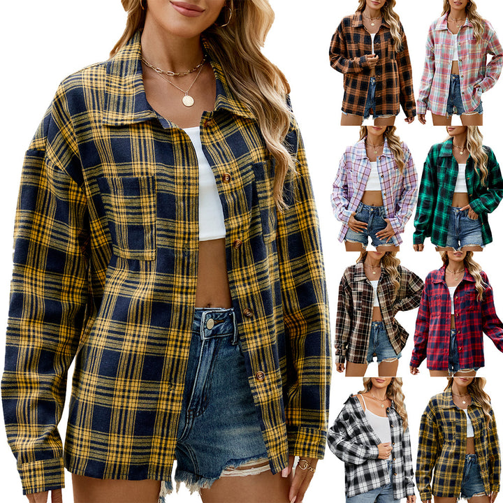 Plaid overshirt jacket for women with a relaxed fit and practical pockets Lune London