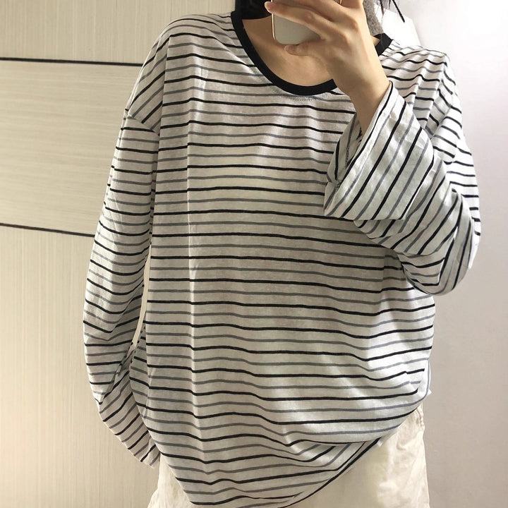 Women's striped oversized longsleeve shirt with wide sleeves Chic & Stil