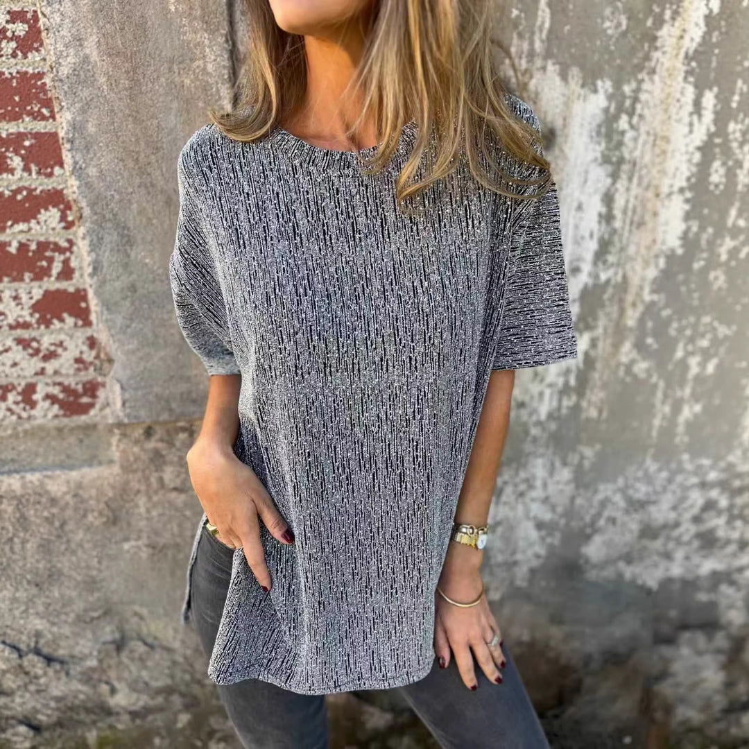Women's Oversized T-Shirt with Glitter Stones and Casual Cut Lune London