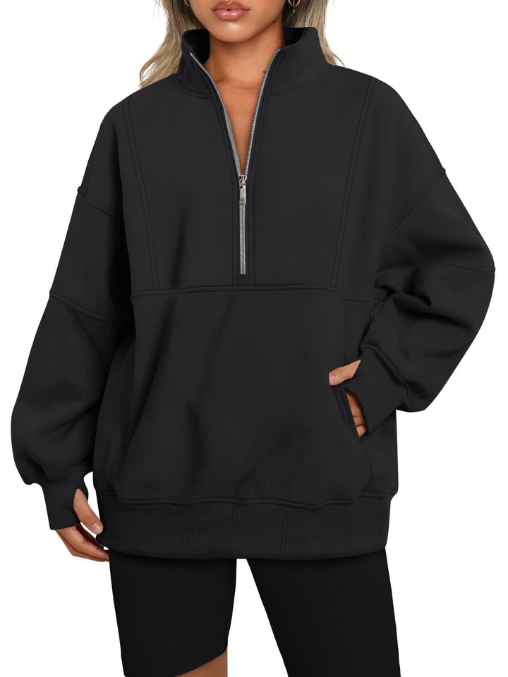 Sporty hoodie top for women with high collar and zip Lune London