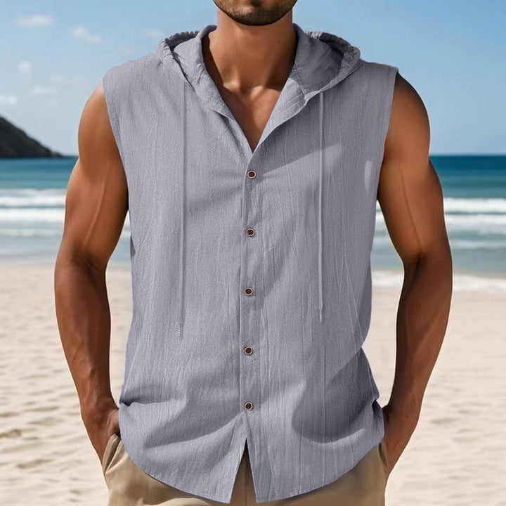 Sleeveless shirt for men with hood and button closure Lune London