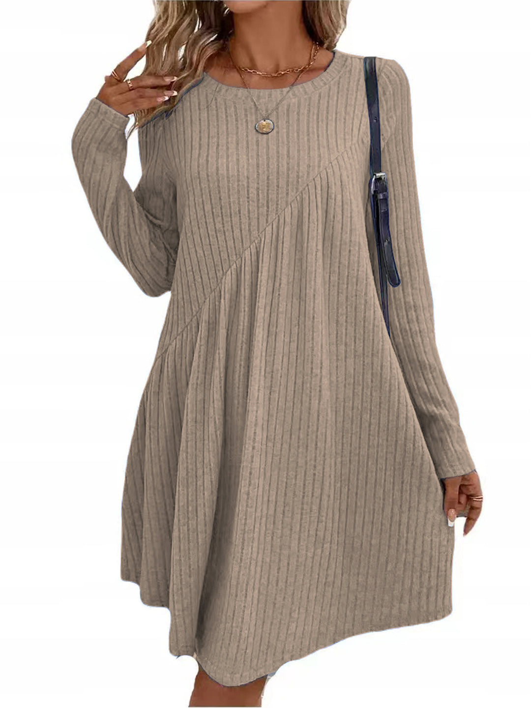 Casual knitted dress for women with long sleeves and asymmetrical hem Lune London