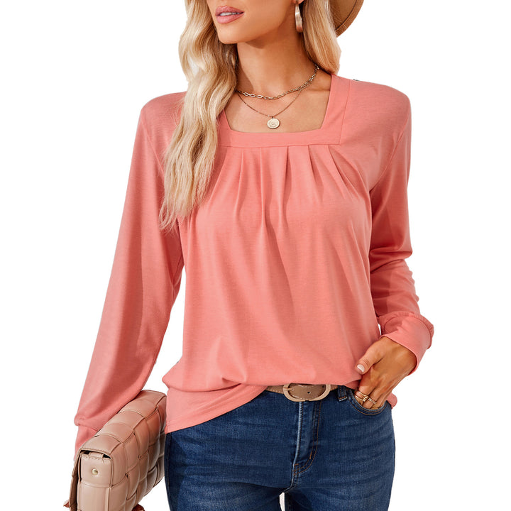 Long sleeve T-shirt for women with square neckline and feminine ruche Lune London