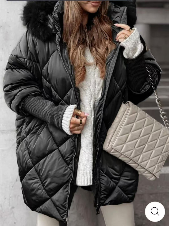Women Quilted Winter Parka with Removable Hood Lune London