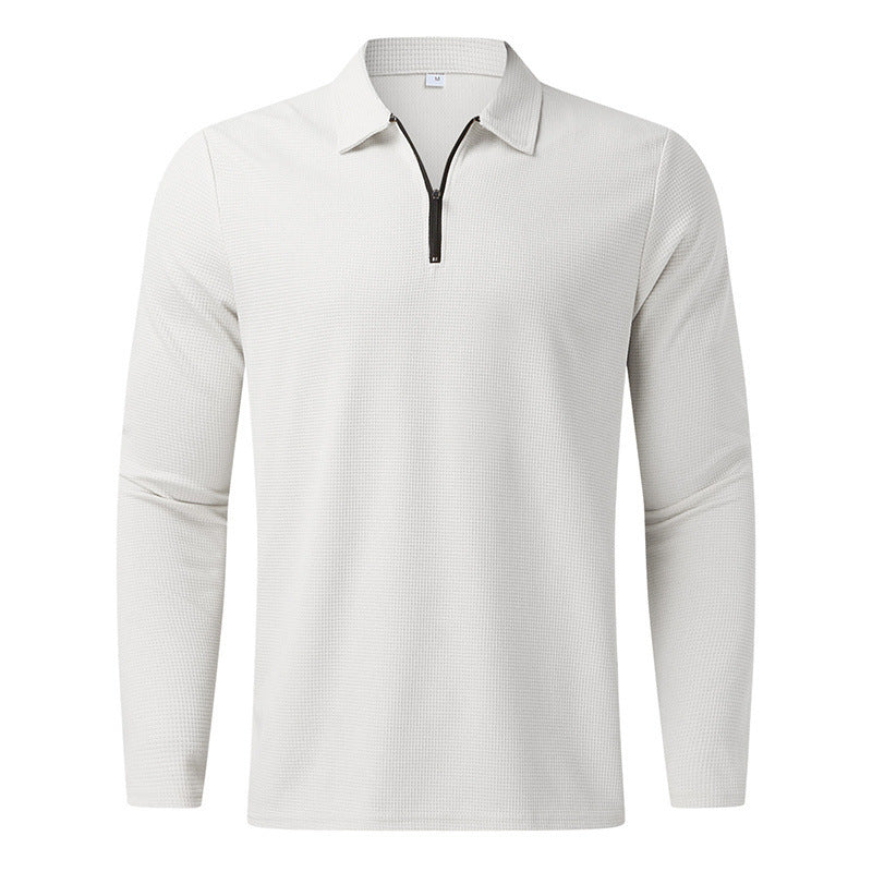 Men's Long Sleeve Sporty Henley Shirt with Zip and Structured Surface Lune London