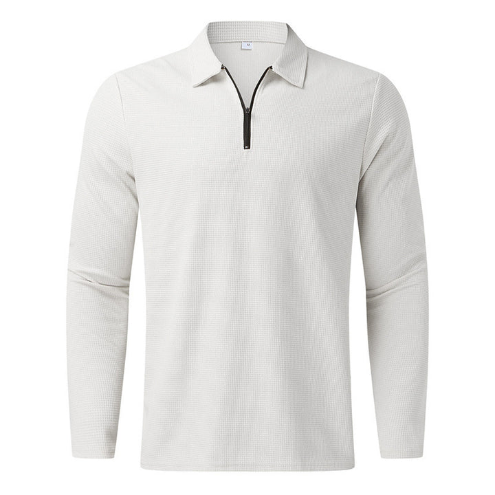 Men's Long Sleeve Sporty Henley Shirt with Zip and Structured Surface Lune London