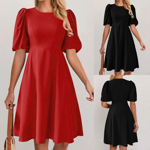 Puff sleeve dress for women with a flowing cut and waist accentuation Lune London