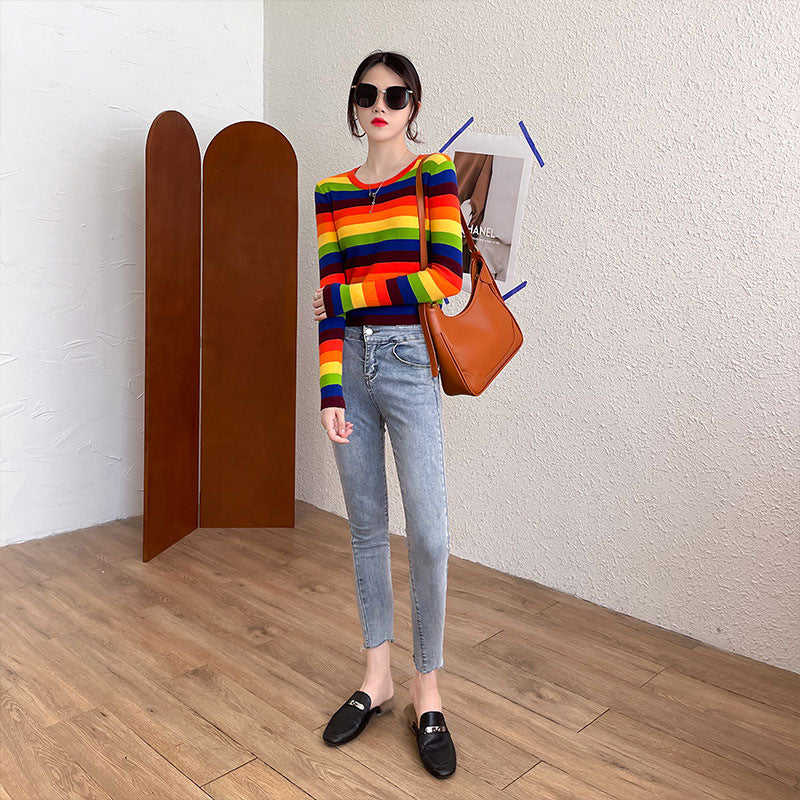 Women's long-sleeved striped shirt with colorful design Chic & Stil