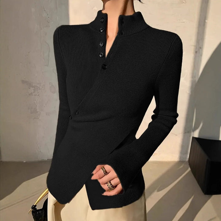Femme Chic Tricot Haut avec Détails de Bouton Polyvalents Chic & Stil