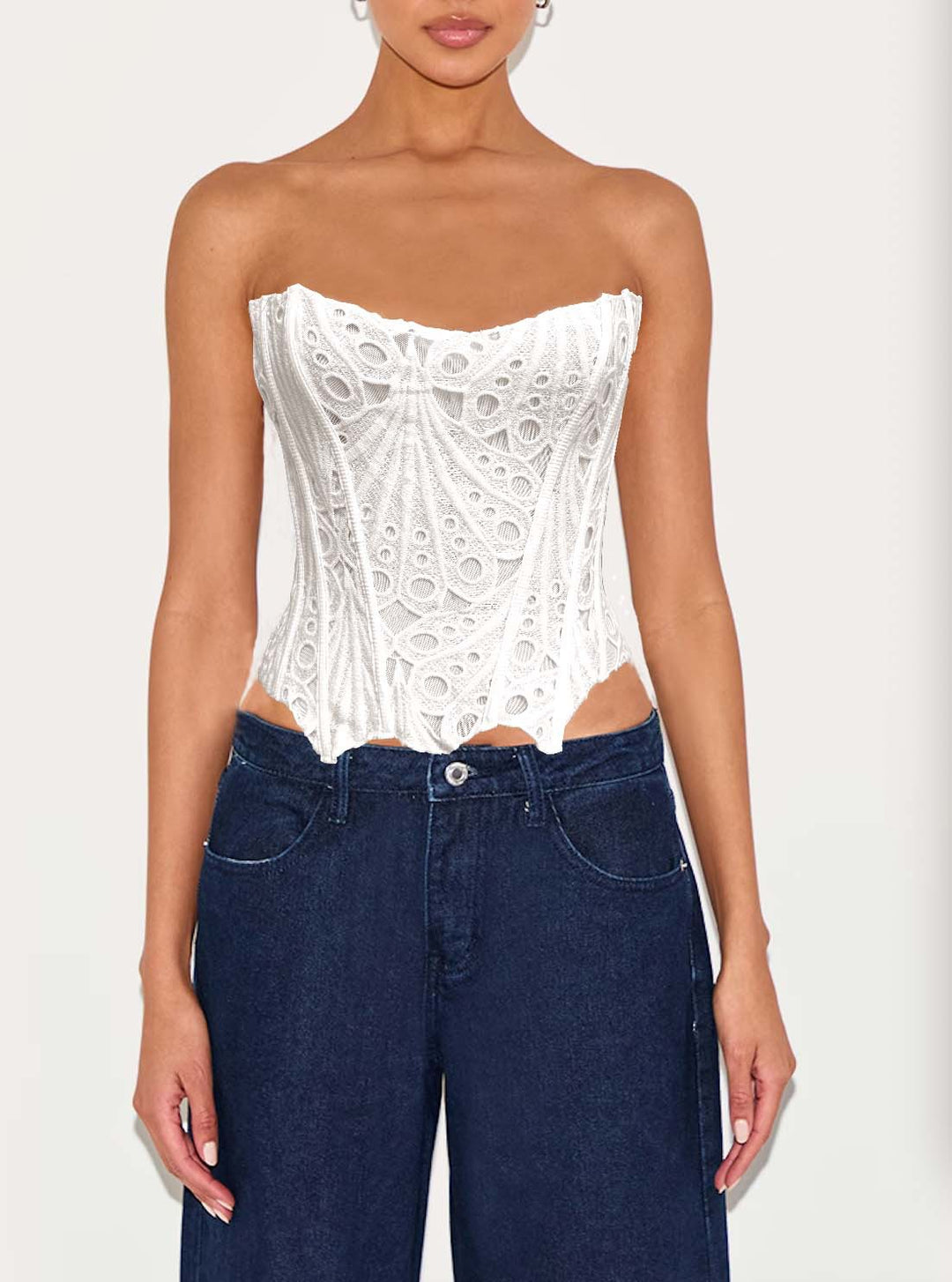 Women's corset top with floral lace patterns and shapewear cut Lune London