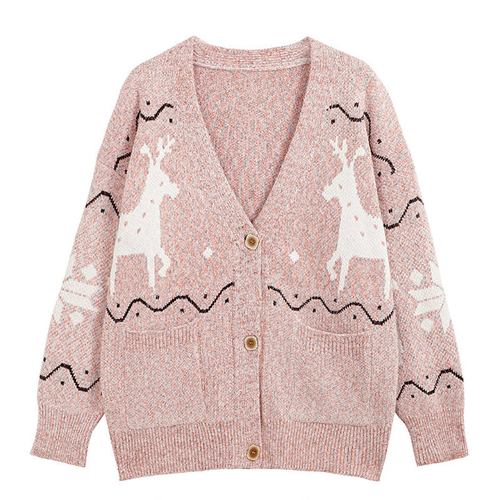 Ladies Comfortable Pullover with Reindeer Pattern and Pockets Lune London