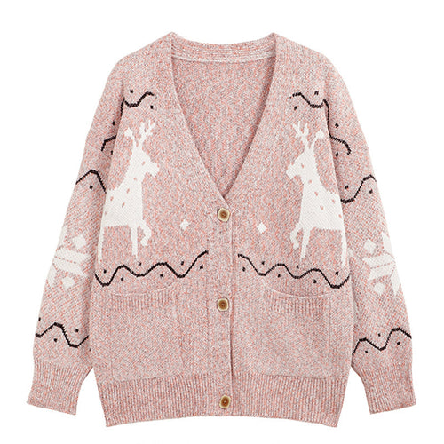 Ladies Comfortable Pullover with Reindeer Pattern and Pockets Lune London