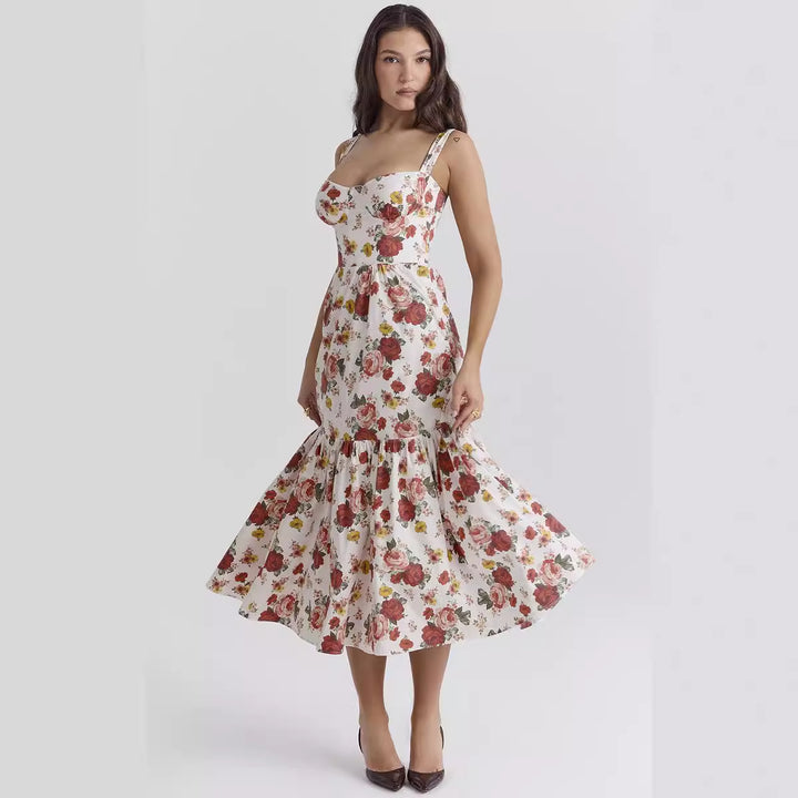 Chic & Stil Floral Design Maxi Dress for Women with Side Pockets