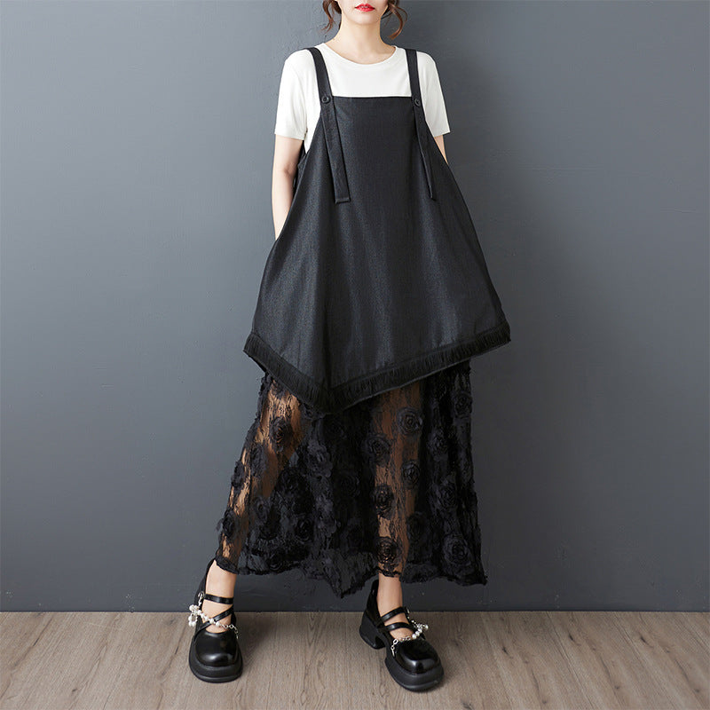 Plus size apron dress for women with floral overlay Lune London