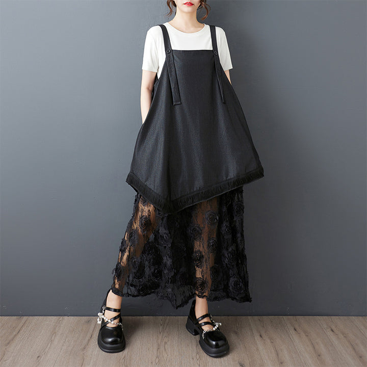 Plus size apron dress for women with floral overlay Lune London