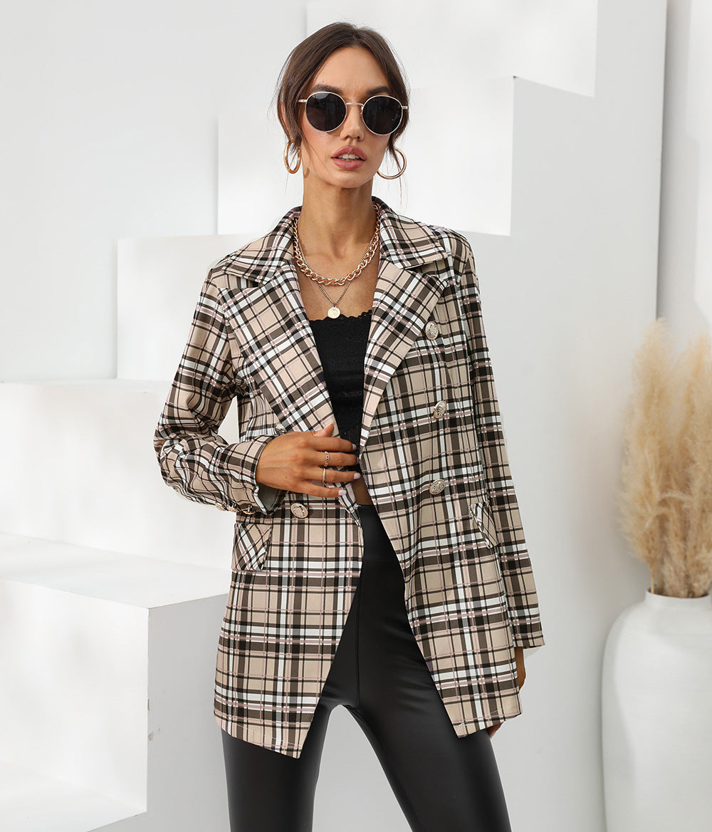 Plaid blazer for women with double-breasted and slim silhouette Lune London