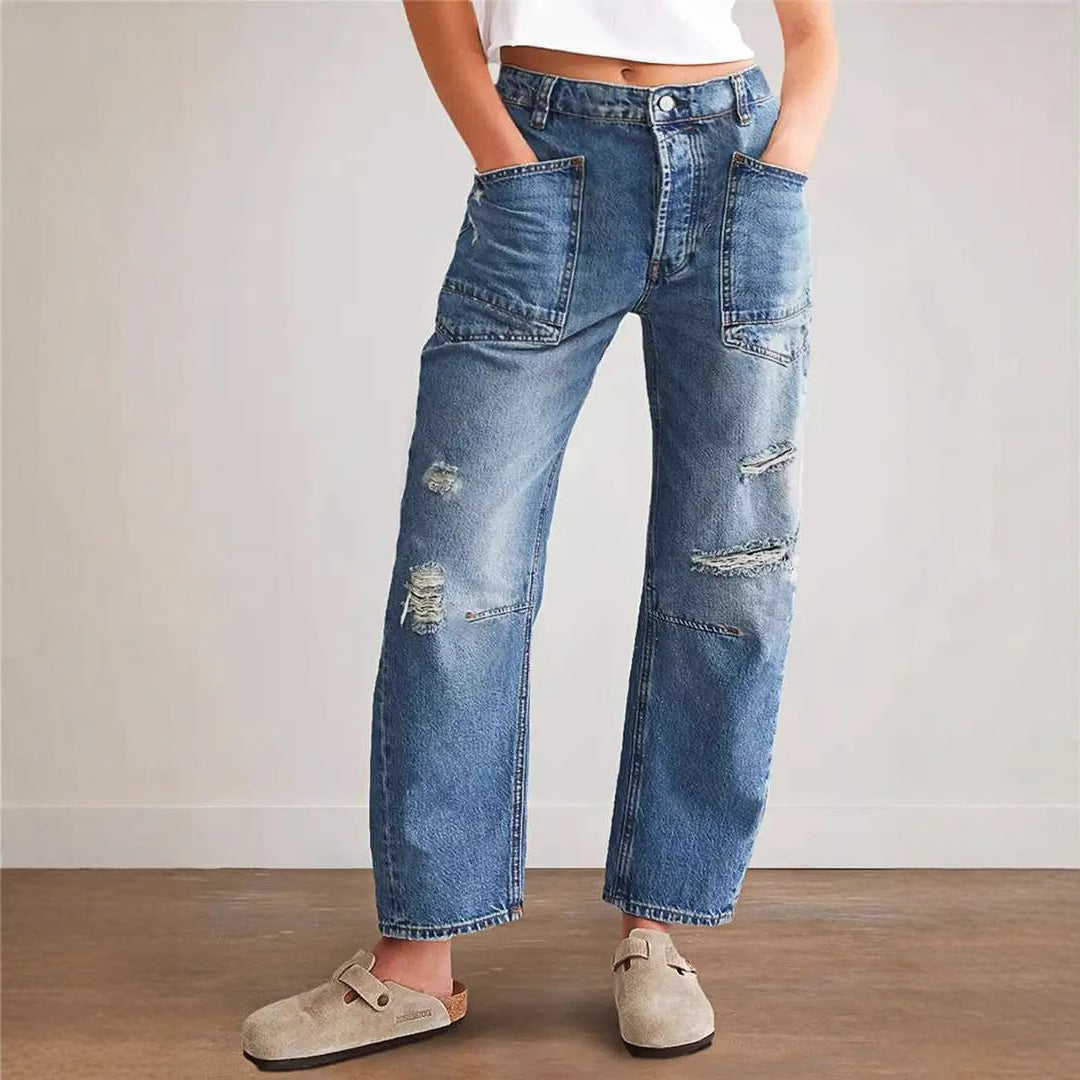 Women's Denim Pants with Large Pockets Lune London