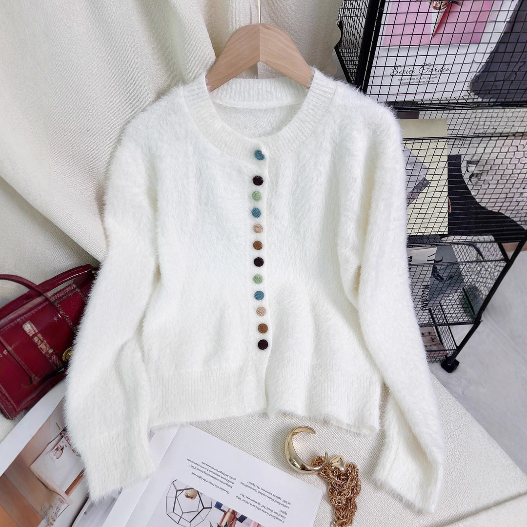 Cardigan féminin en peluche avec des boutons colorés et un design ample Chic & Stil