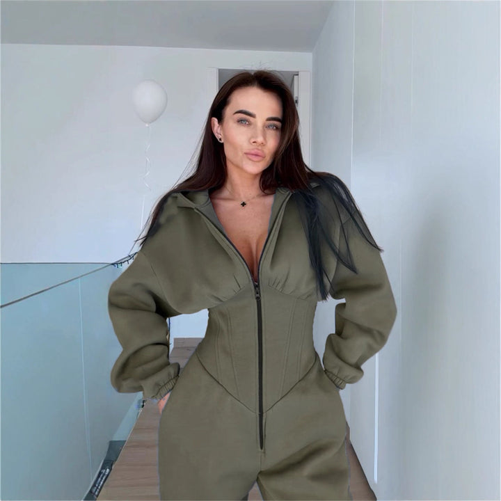 Ladies Stylish jumpsuit with high collar and practical pockets Lune London