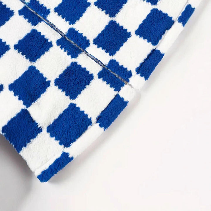 Fleece jacket for women with checkered pattern and high collar Lune London