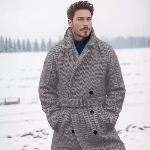 Double-breasted Loden coat for men with belt Lune London