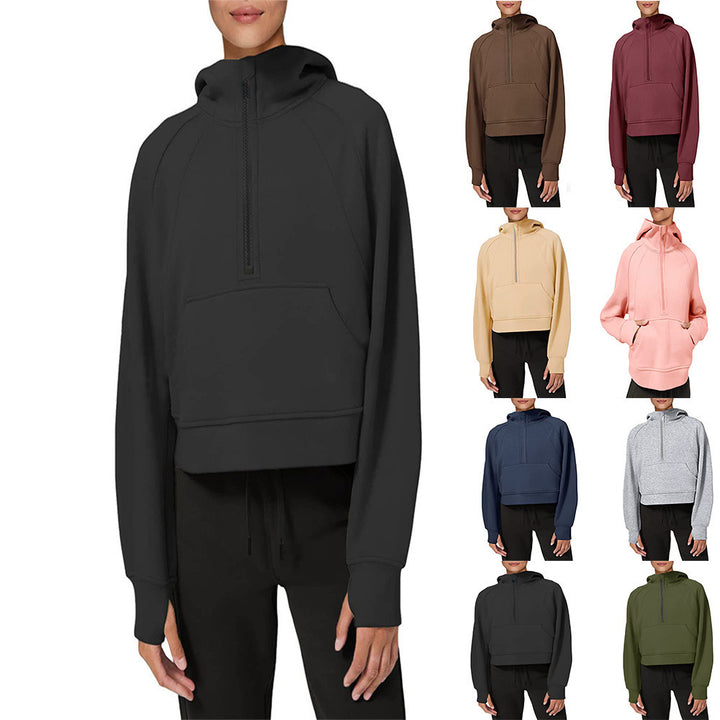 Ladies fleece hooded sweatshirt with half-zip Lune London