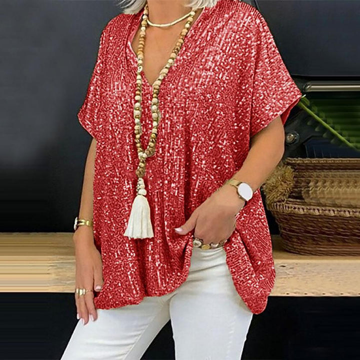 Women Sparkling Sequin Top with Casual Cut and V-Neck Lune London
