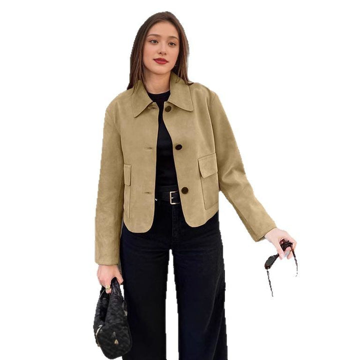 Ladies Elegant Faux Leather Jacket with Suggested Pockets Lune London