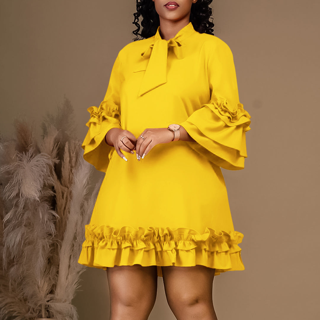 Lune London Women's Shirt Dress with Bow Accent and Ruffled Sleeves