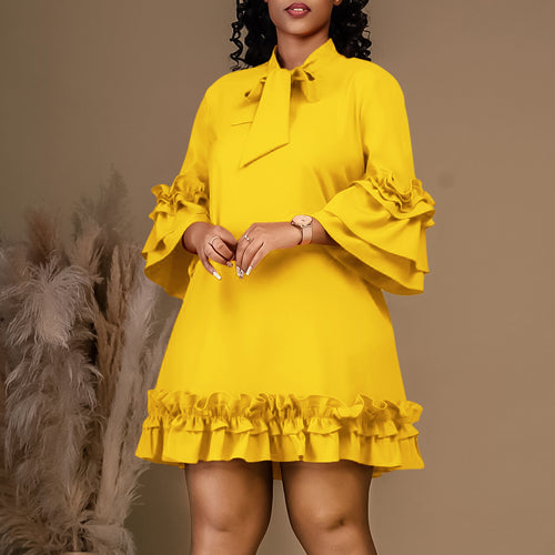 Lune London Women's Shirt Dress with Bow Accent and Ruffled Sleeves