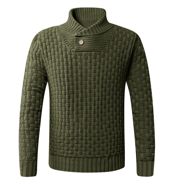 Men's knit sweater with modern shawl collar and button details Lune London
