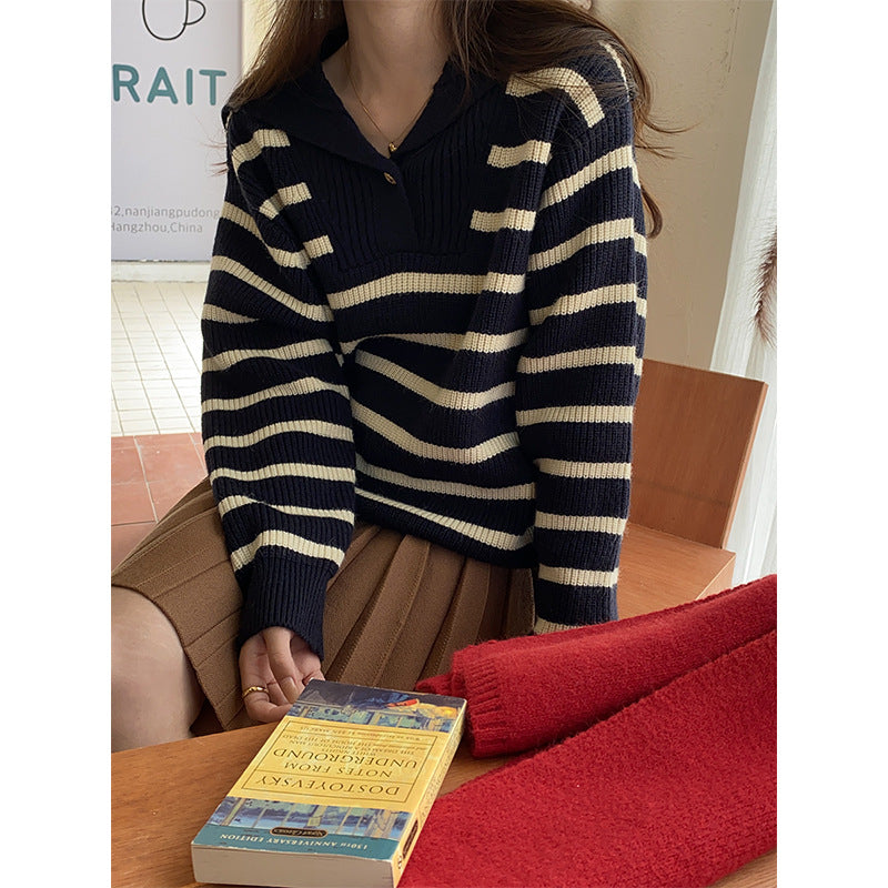 Ladies classic knit sweater with maritime stripes Chic & Stil