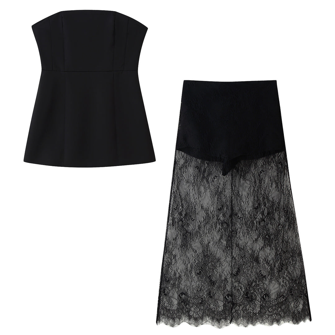Lune London short tank top set for women and long lace skirt