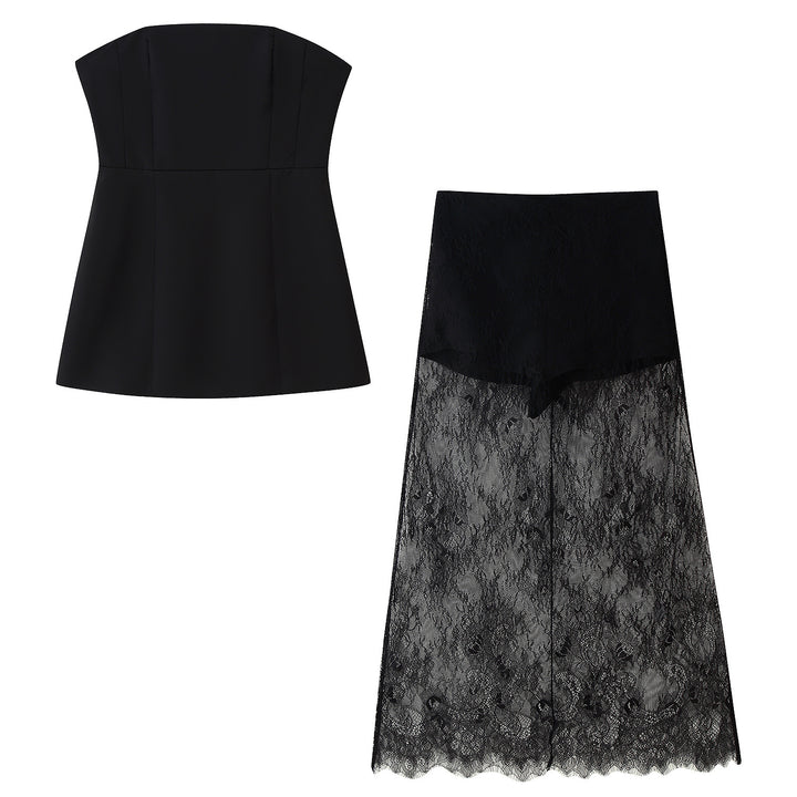 Lune London short tank top set for women and long lace skirt