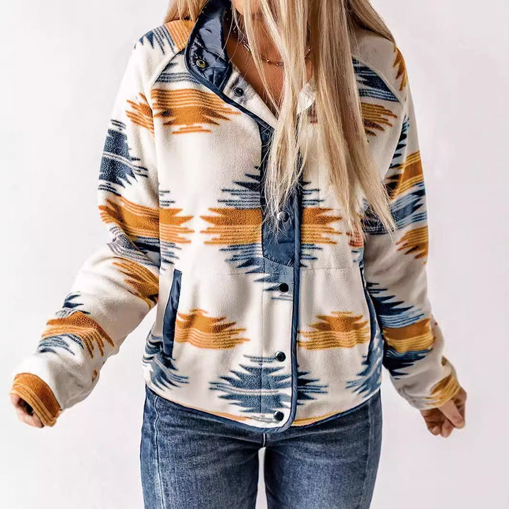 Women's patterned fleece clothing with practical pockets and chic button detail