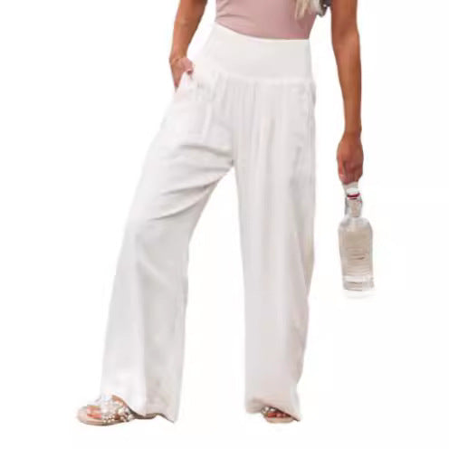 Light linen pants for women with elastic waist and wide fit Lune London
