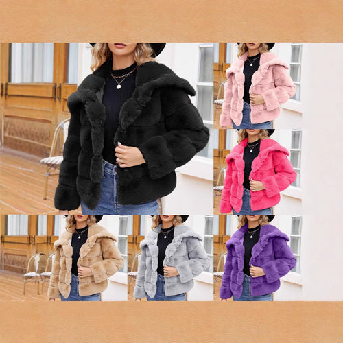 Ladies Hooded Faux Fur Fashion Jacket with Textured Design Lune London