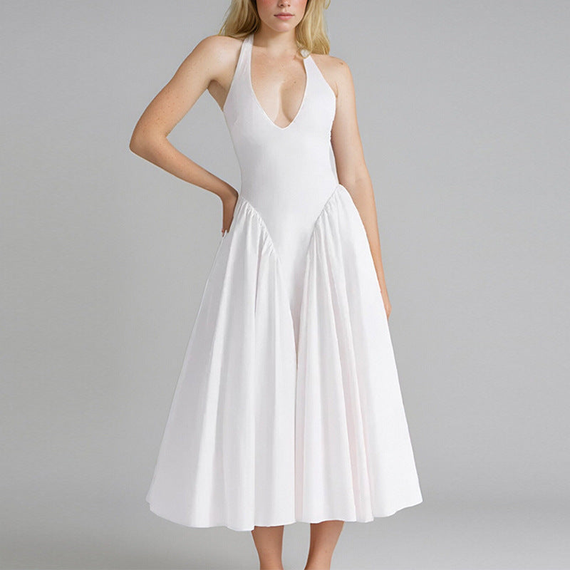 Midi dress for women with plunging V-neck and flowy skirt Lune London