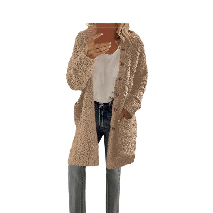Ladies Long Plush Jacket with Button Detail Lune London