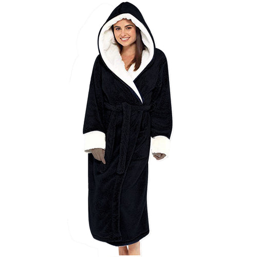 Ladies Cozy Fleece Robe with Hood and Belt Lune London