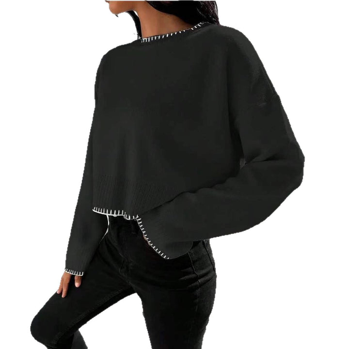 Casual knitted sweater for women with ribbed hem and dropped shoulders Lune London