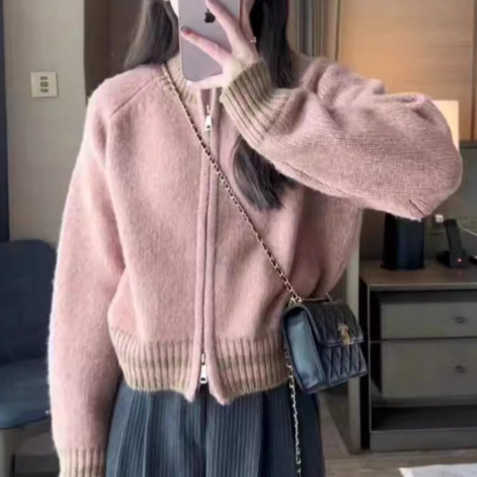 Cardigan en tricot sportif pour femmes avec fermeture éclair et poignet rayé Chic & Stil
