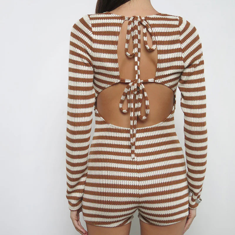 Ladies casual knit jumpsuit with V-neck and long sleeves Lune London