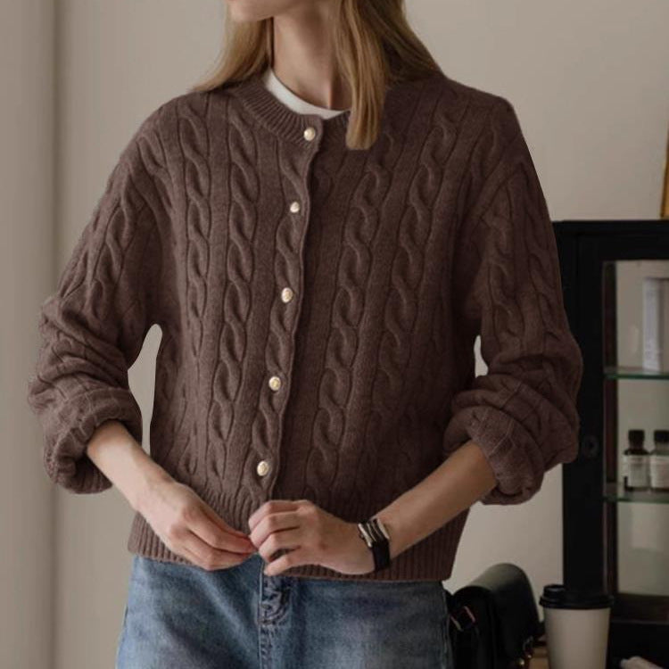 Knitted jacket for women with cable pattern and elegant button details Lune London