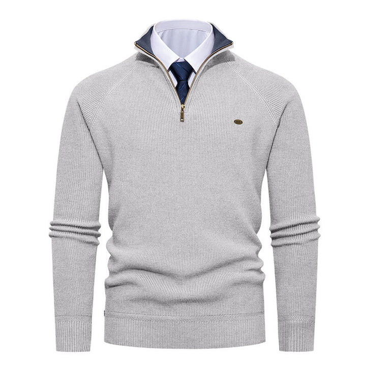 Elegant knitted pullover for men with high collar and zipper Lune London