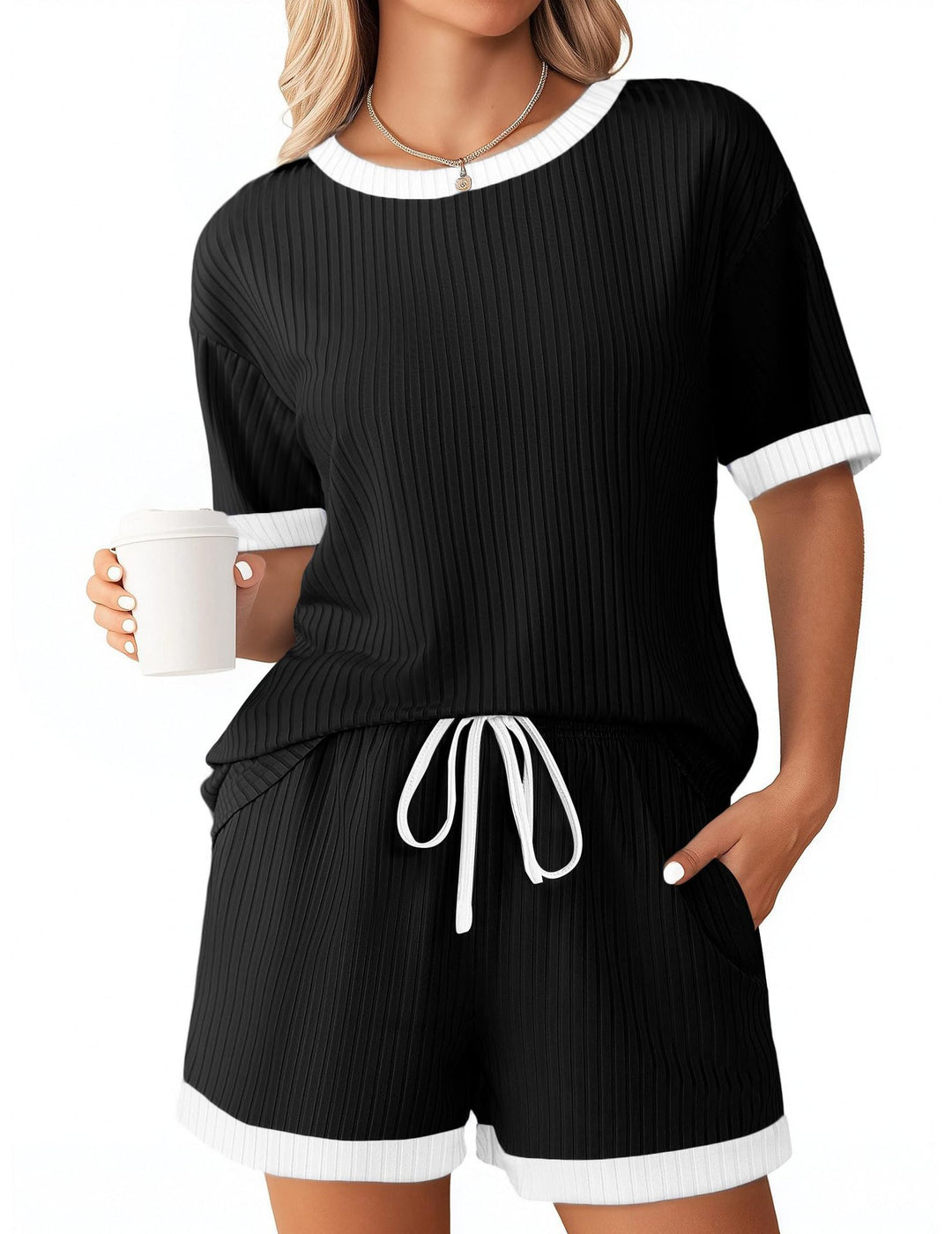 Women's Comfortable Leisure Set with Ribbed Texture and Elastic Waistband Lune London