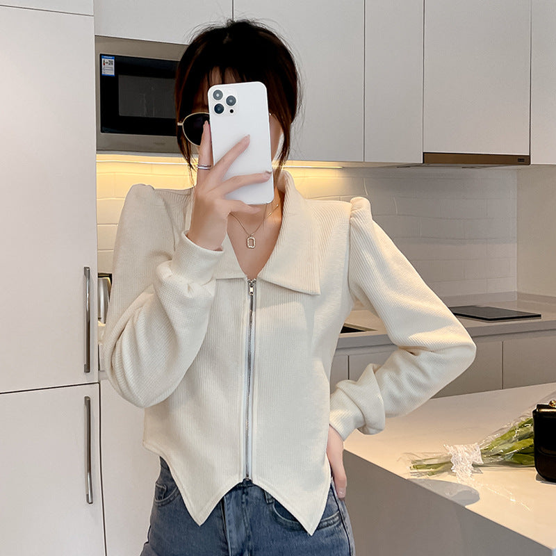 Ladies fashionable cropped sweatshirt jacket with voluminous sleeves Chic & Stil