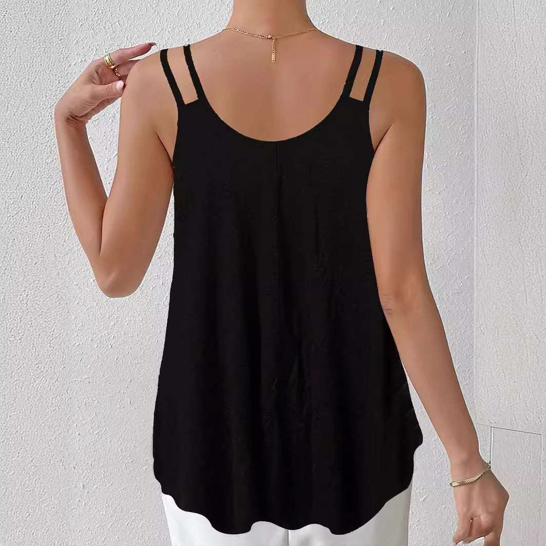 Ladies spaghetti strap airy top with asymmetrical cut Lune London
