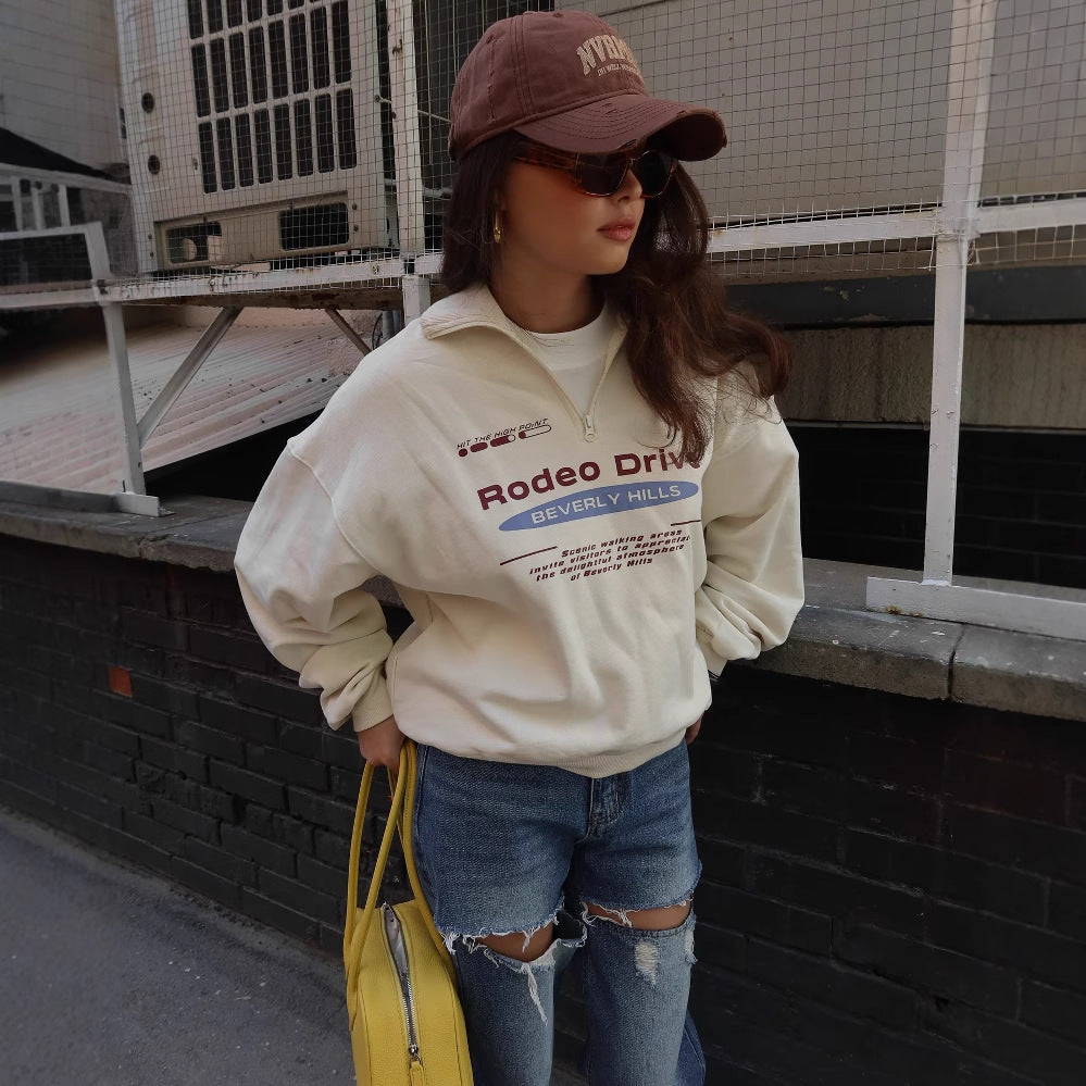 Women's sweatshirt with high collar and trendy print Lune London