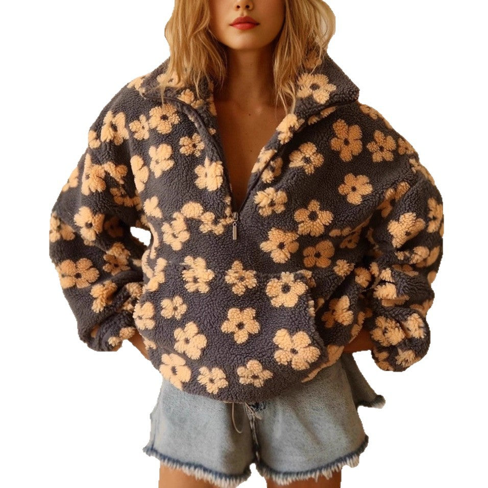 Women oversized cozy sweater with 3D floral design Lune London